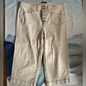 Torrid Button Fly Cropped Wide Leg Jeans, Off White w/Brown Stitch, Size 16